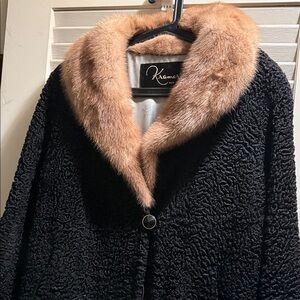 Vintage 1950s Persian Lamb Wool Coat w/ Mink Fur Collar